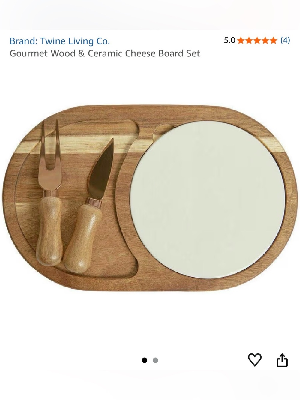 2 for $30 sale: NIB Twine Living Co. Gourmet Wood /Ceramic Cheese Board Gift Set